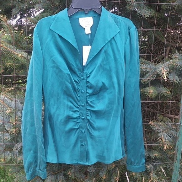 Talbots 100% Silk Blouse Green Size 6 - Picture 1 of 5